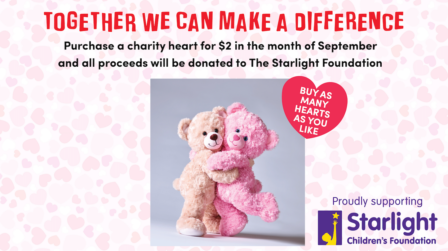 $2 Charity Heart - Supporting the Starlight Childrens Foundation for the Month of September Build-A-Bear Workshop Australia